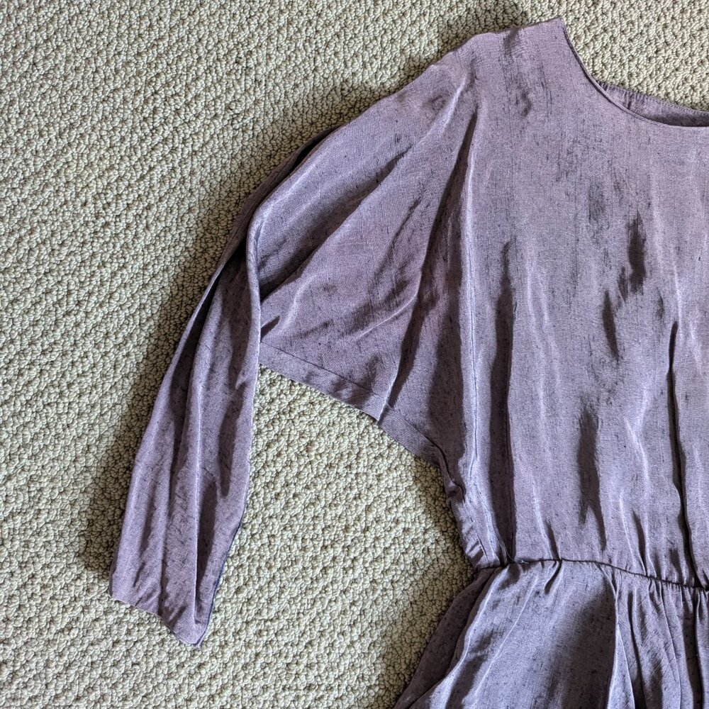 Vintage metallic-like purple mini dress with flattering hip skirt, size M - Picture 5 of 15